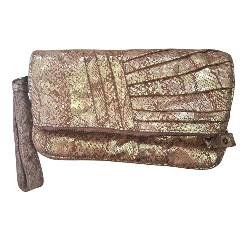 Jessica Simpson Goldish Brown Metallic Large Clutch Wristlet Purse